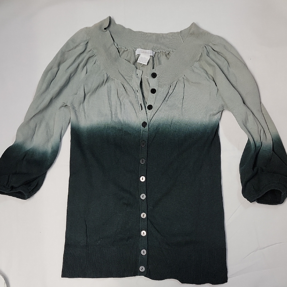 Gray To Black Ombre 3/4 Sleeve Cardigan S